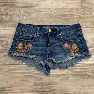 American Eagle denim cut-offs with floral detail